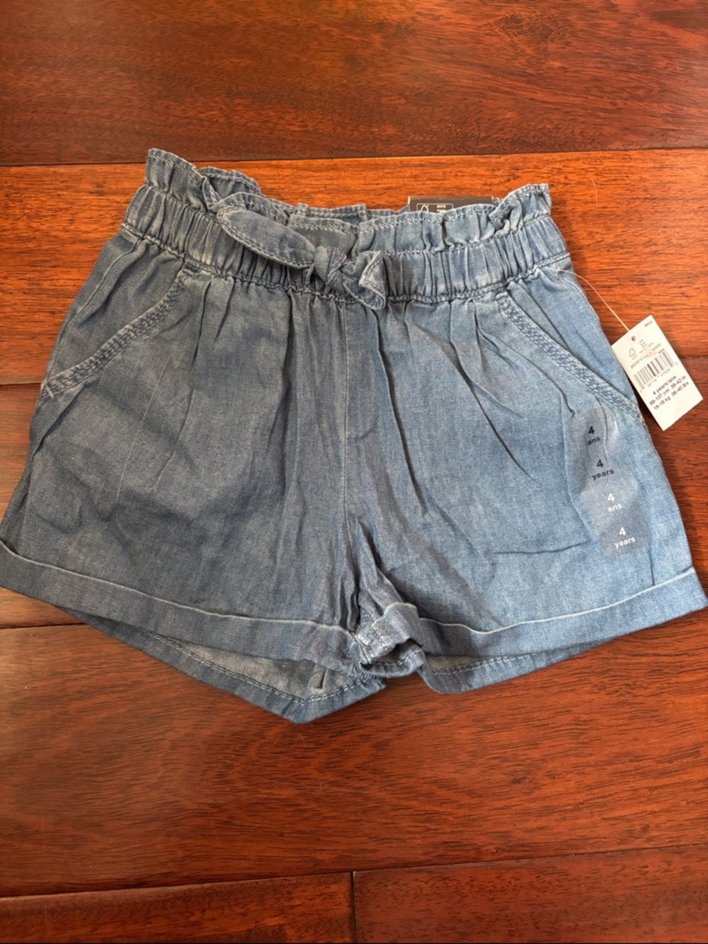 Denim-Look Paperbag Waist girls Shorts - Blue